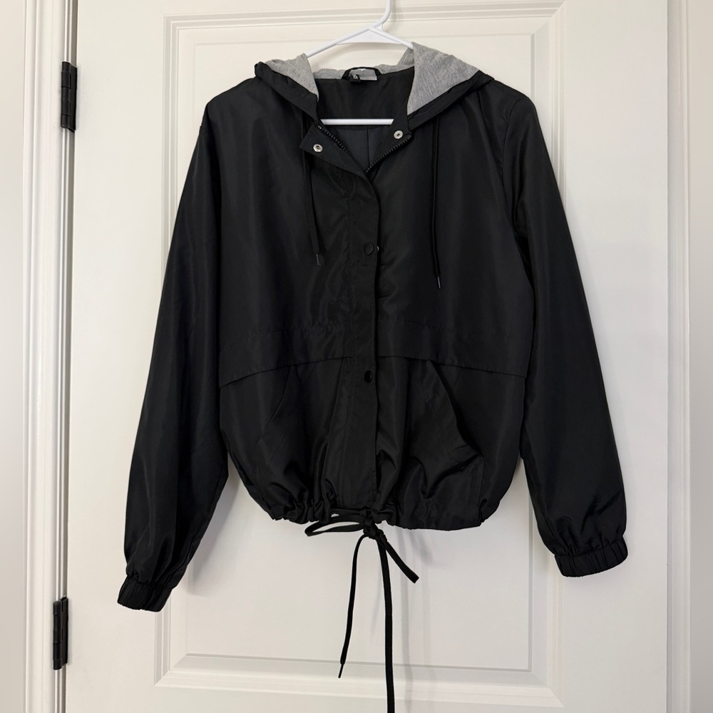 H&M Black Utility Rain Jacket Windbreaker with Hood NWOT